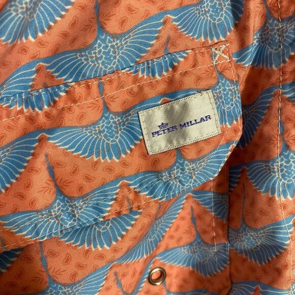 Peter Millar Men’s Size Small Hawaiian Swim Trunks Blue Patterned Board Shorts - Picture 5 of 7